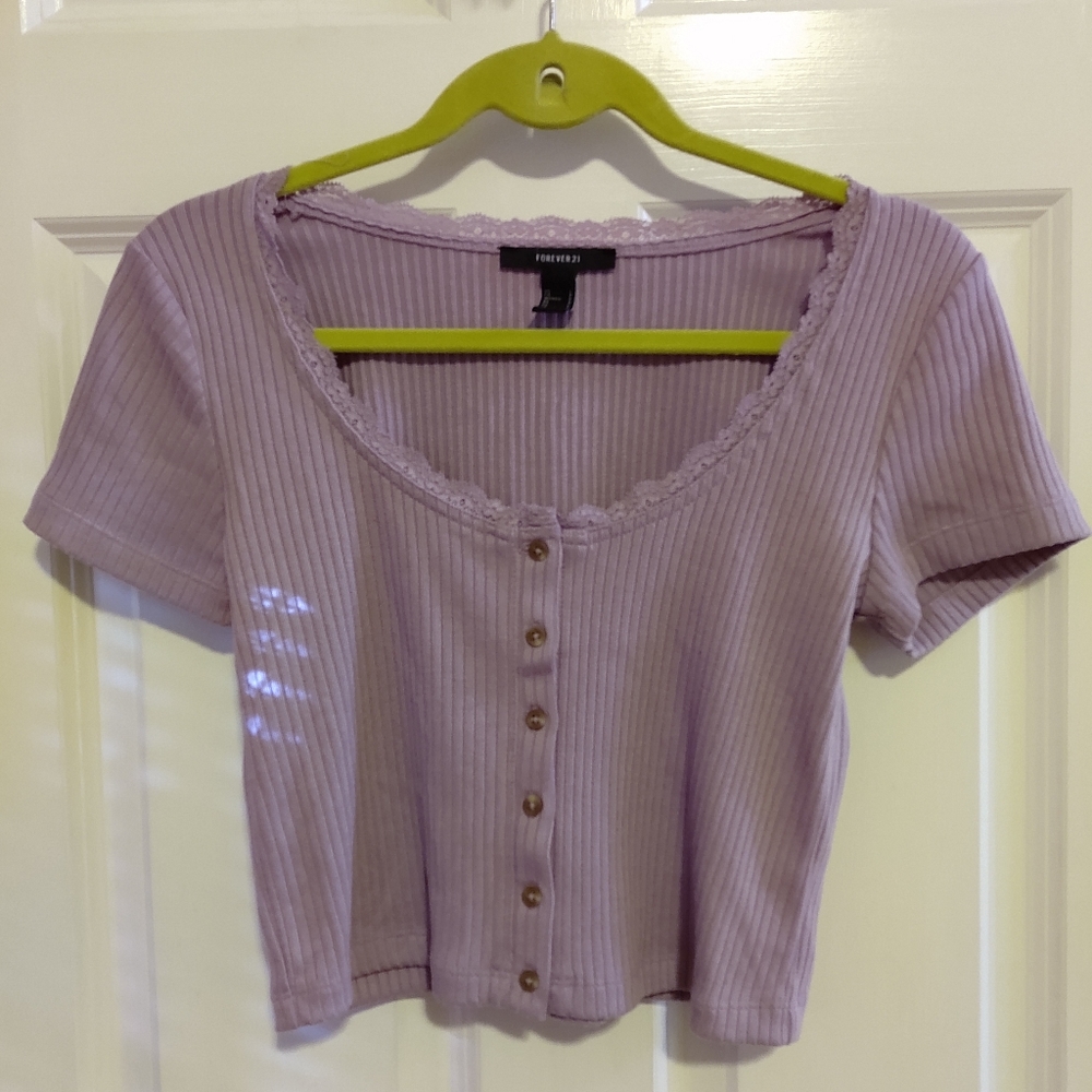 Forever 21 Women's  Lavender Lace Short Sleeve Top Size L